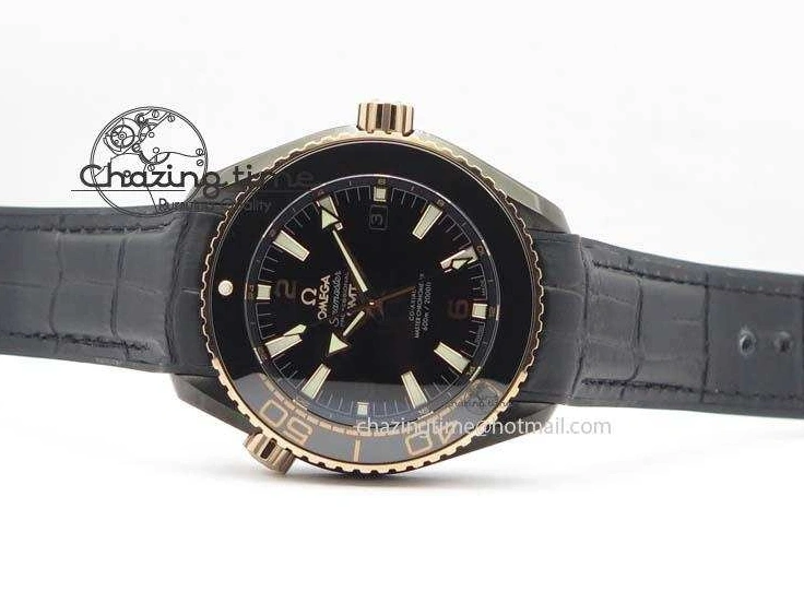 0427 Planet Ocean 45mm GMT DLC RG JHF Best Edition Black Dial On Leather Strap A Soft 8193
